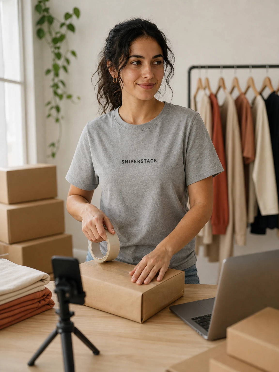 An online seller packing an order